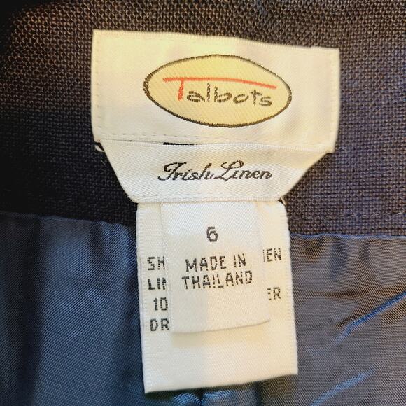 Vintage 90s Talbots 100% Irish Linen High Waist Notch Hem Navy BLUE Pants Size 6 - Picture 7 of 8